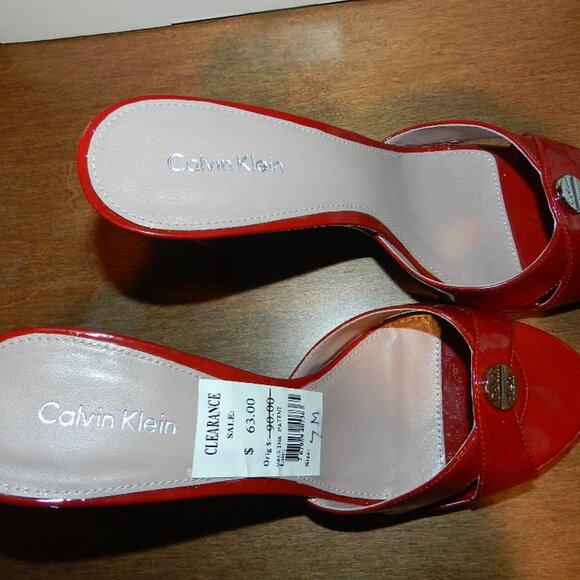 NEW Calvin Klein Vallina Red Patent Slide Mule Heels Size 7 - Picture 12 of 14